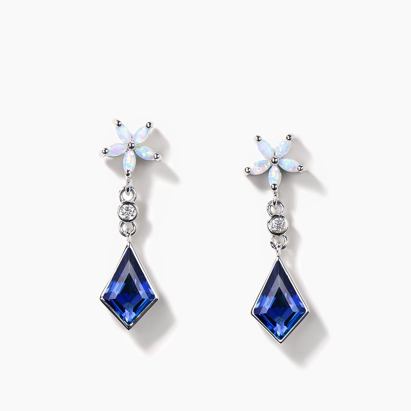 Kite Cut Sapphire Bezel Set Drop Earrings Marquise Opal Wedding Earrings