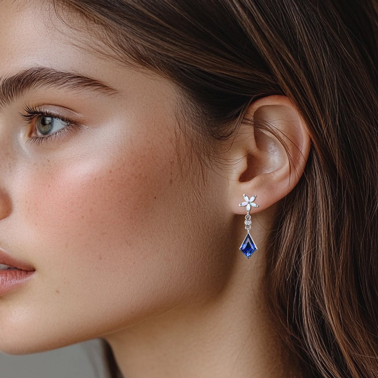 Kite Cut Sapphire Bezel Set Drop Earrings Marquise Opal Wedding Earrings