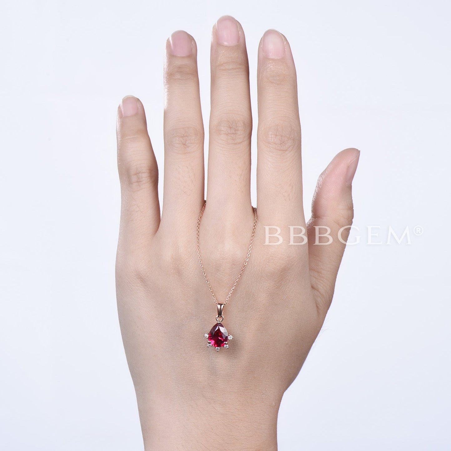 Teardrop Cut Red Ruby Diamond Minimalist Pendant 14K Rose Gold Necklace