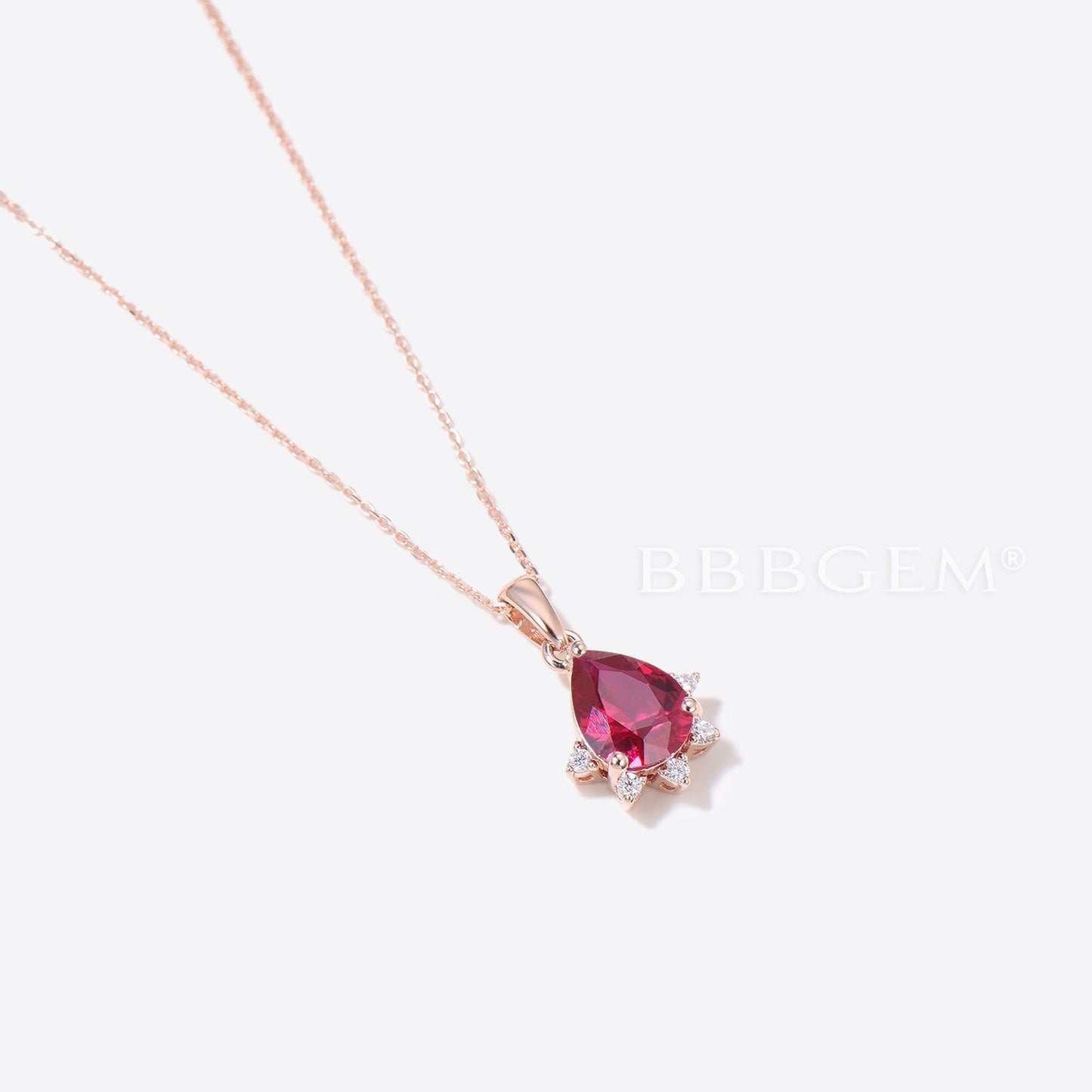 Teardrop Cut Red Ruby Diamond Minimalist Pendant 14K Rose Gold Necklace