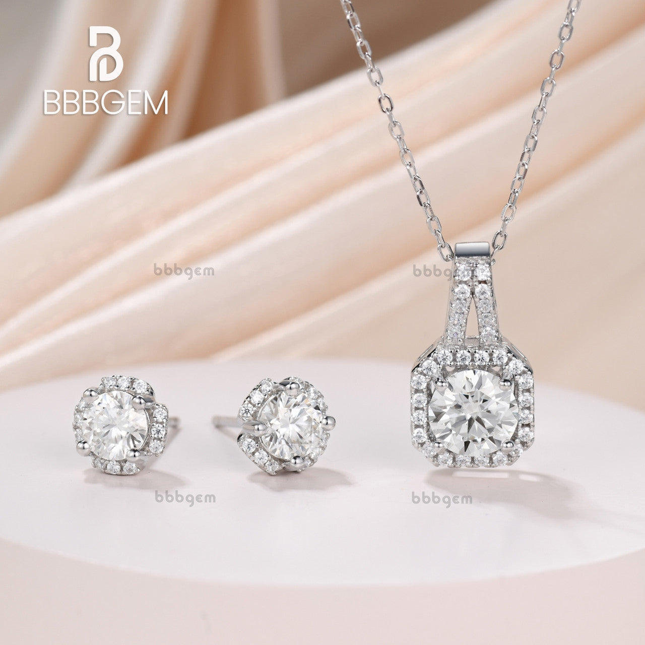 14K White Gold Pav?¡ì| Halo Solitaire Asscher Shape Round Cut Moissanite Dangling Drop Pendant Necklace Women's Gift