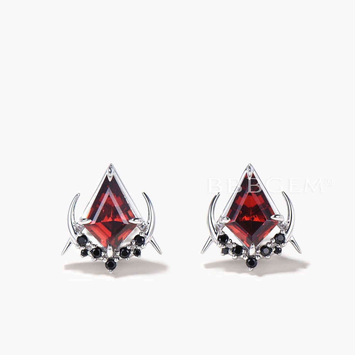 Kite Cut Natural Garnet Stud Earrings Black Spinel Celestial Wedding Earrings