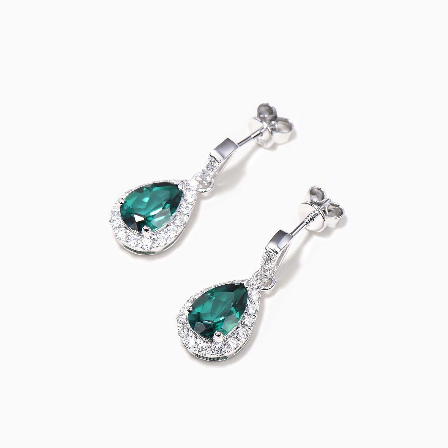1.25CT Teardrop Cut Emerald Drop Earrings Diamond Halo White Gold Earrings