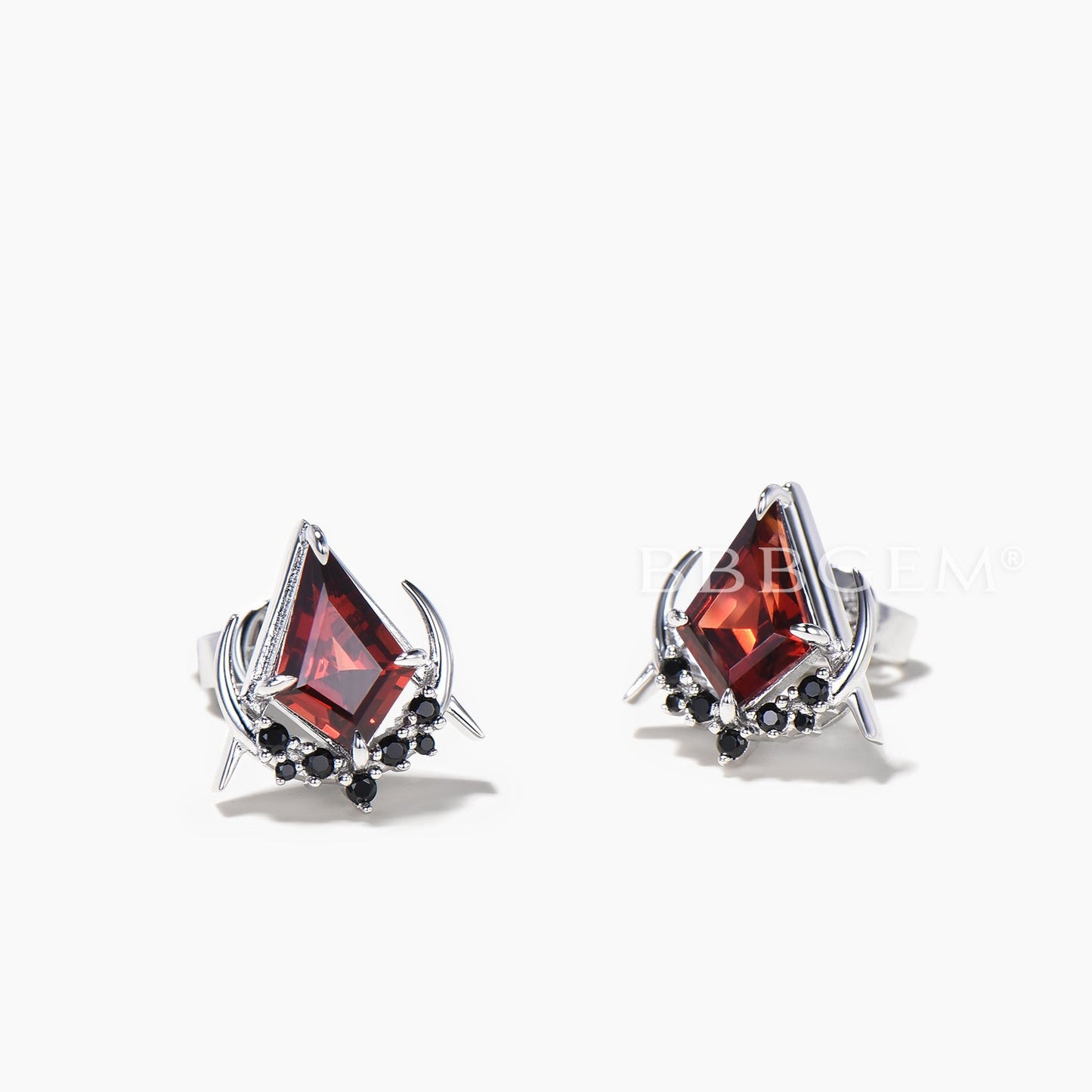 Kite Cut Natural Garnet Stud Earrings Black Spinel Celestial Wedding Earrings