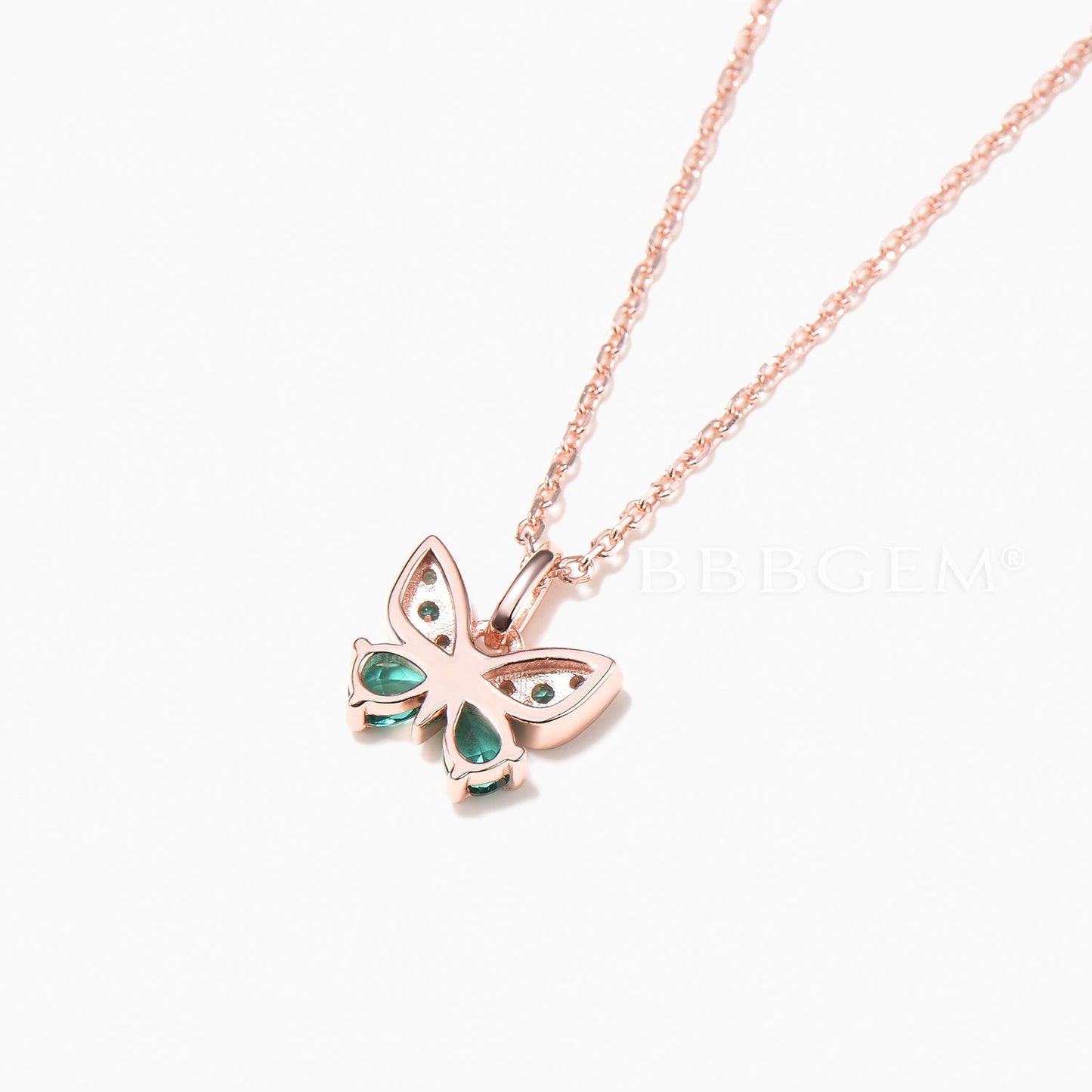 Pear Cut Emerald Butterfly Pendant Round Emerald Animal Inspired Necklace