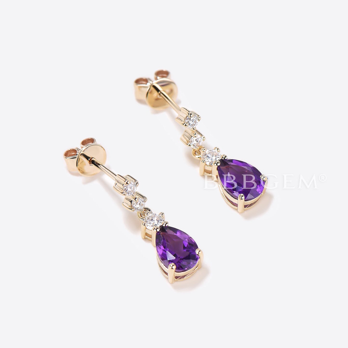 Pear Natural Amethyst Drop Earrings Minimalist Dangle Earrings