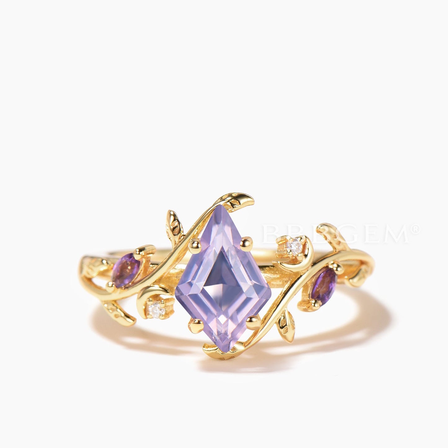 Amethyst Ring Set Kite Cut Natural Lavender Amethyst Leaf Engagement Ring