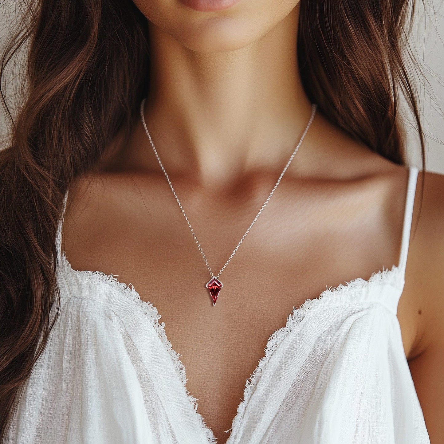 7x13mm Kite Shape Pink Padparadscha Sapphire Solitaire Pendant Necklace