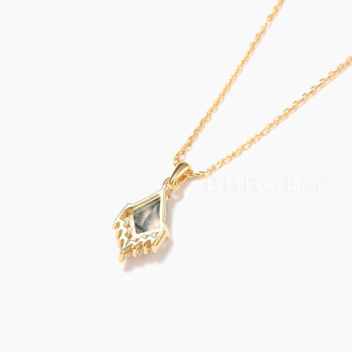 Kite Cut Natural Moss Agate Necklace Baguette Moissanite Wedding Pendant