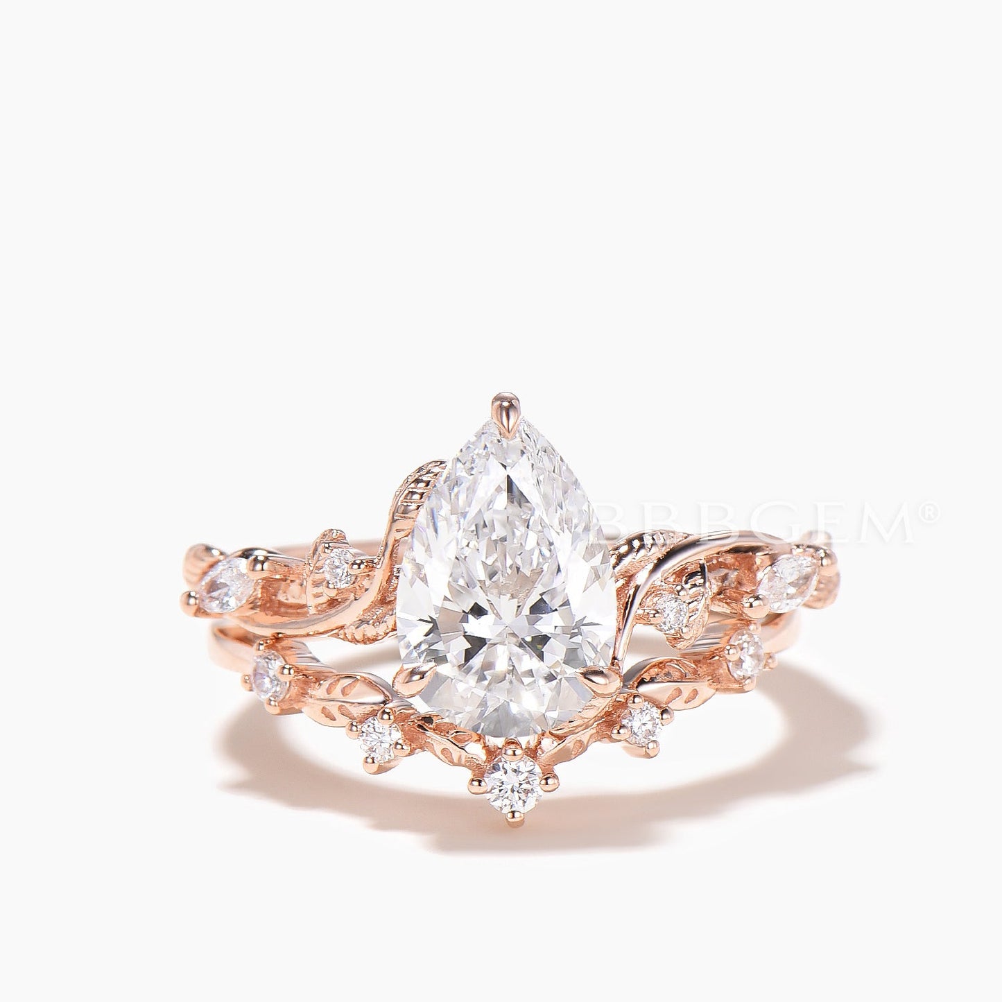 2CT Pear Cut Lab-grown Diamond IGI Certificate Wedding Ring Diamond Bridal Set