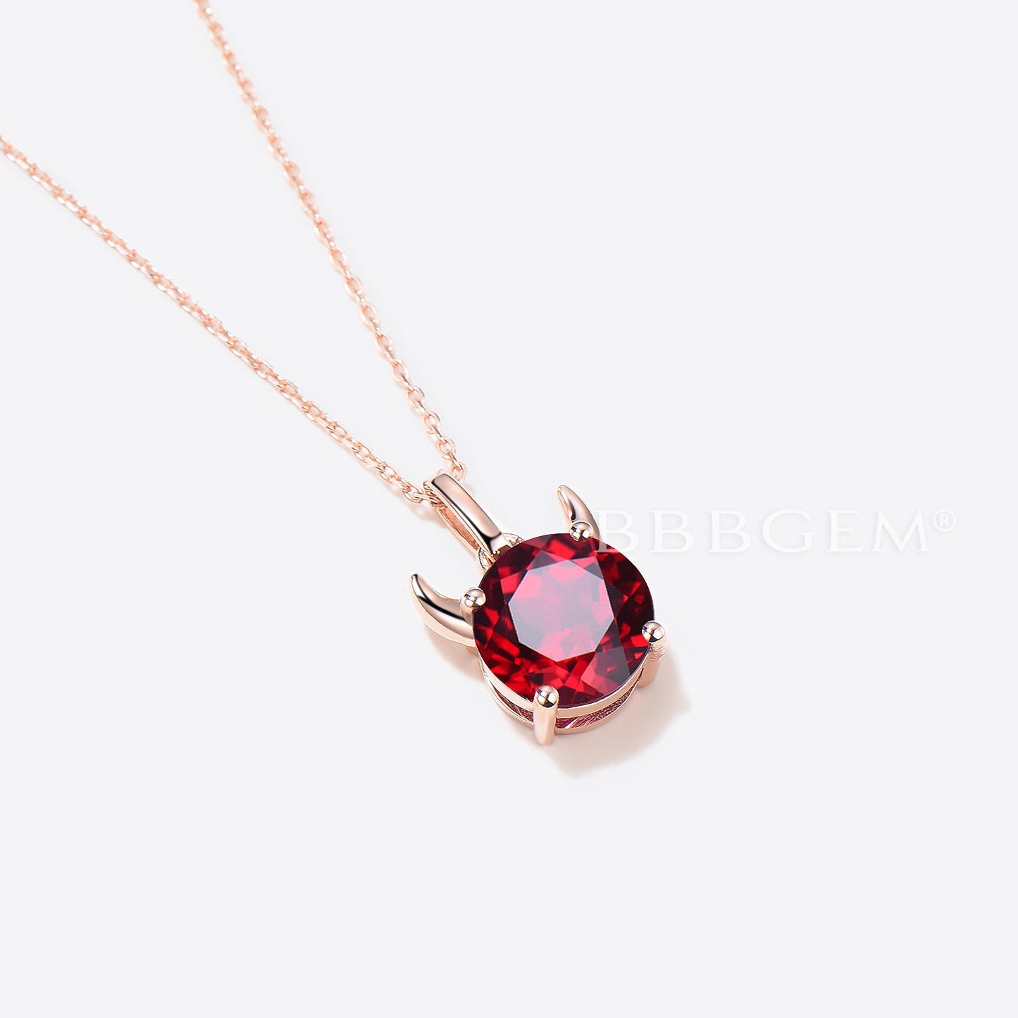 Round Cut Ruby Devil Solitaire Pendant Rose Gold Minimalist Necklace