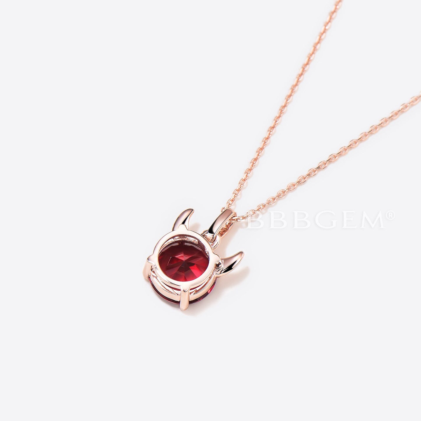 Round Cut Ruby Devil Solitaire Pendant Rose Gold Minimalist Necklace