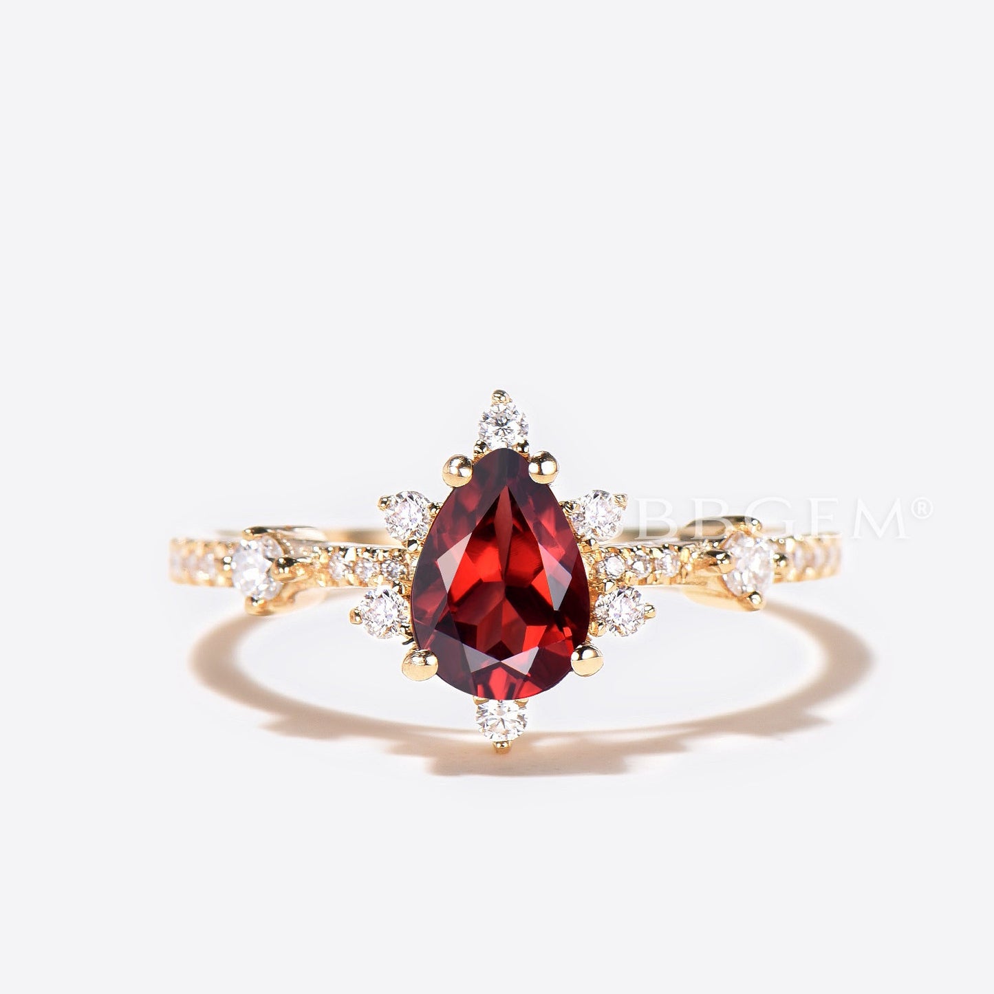 14K Yellow Gold Art Deco Pear Cut Natural Garnet Diamond Bridal Ring