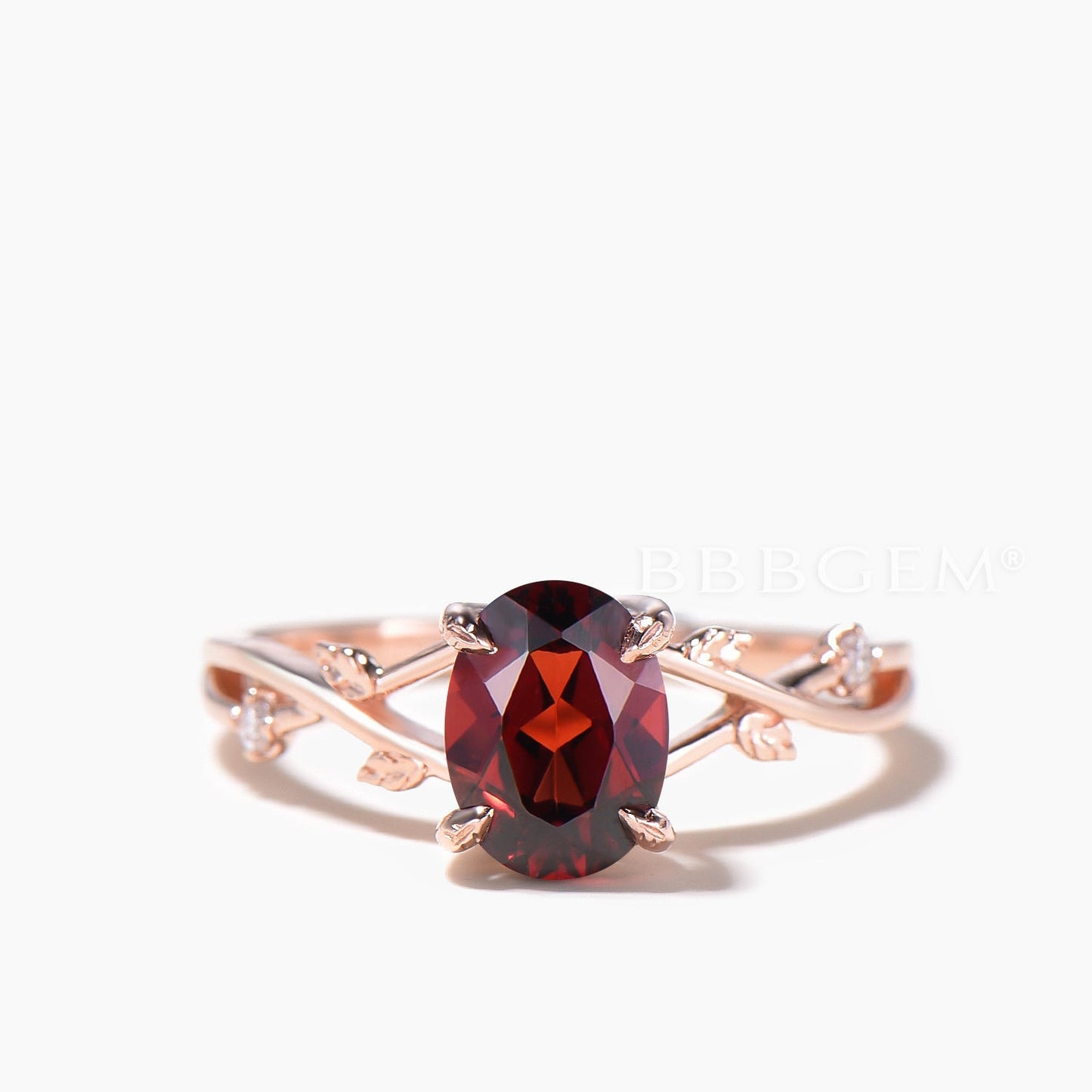1.5CT Oval Cut Natural Garnet Engagement Ring Diamond Split Shank Bridal Set