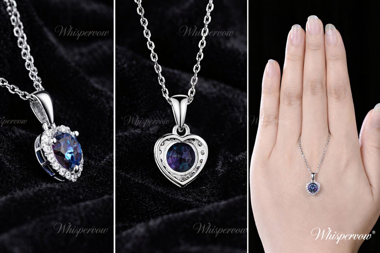 1ct Round Alexandrite Necklace with Heart Halo Pendant