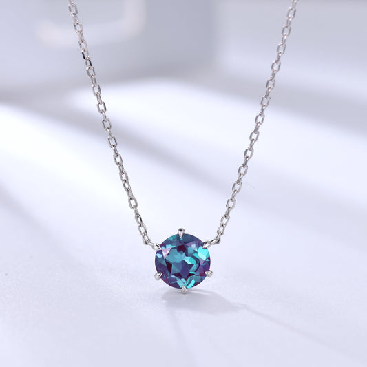 Round Alexandrite Solitaire Pendant Minimalist Necklace