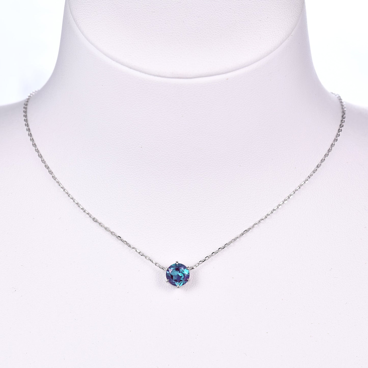 Round Alexandrite Solitaire Pendant Minimalist Necklace