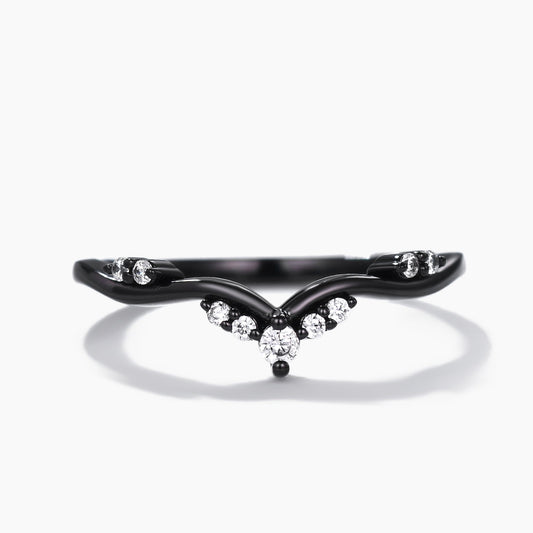 Diamond Black Gold Wedding Ring Twig Chevron Band