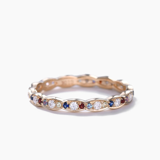 Diamond Yellow Gold Wedding Band Multiple Gemstone Full Eternity Ring