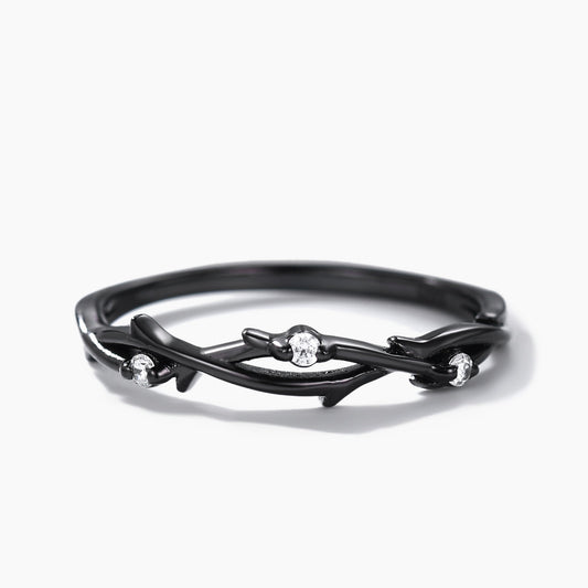 Diamond Black Gold Wedding Ring Twig Leaf Band