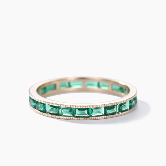 Milgrain Baguette Emerald Wedding Band Full Eternity Ring