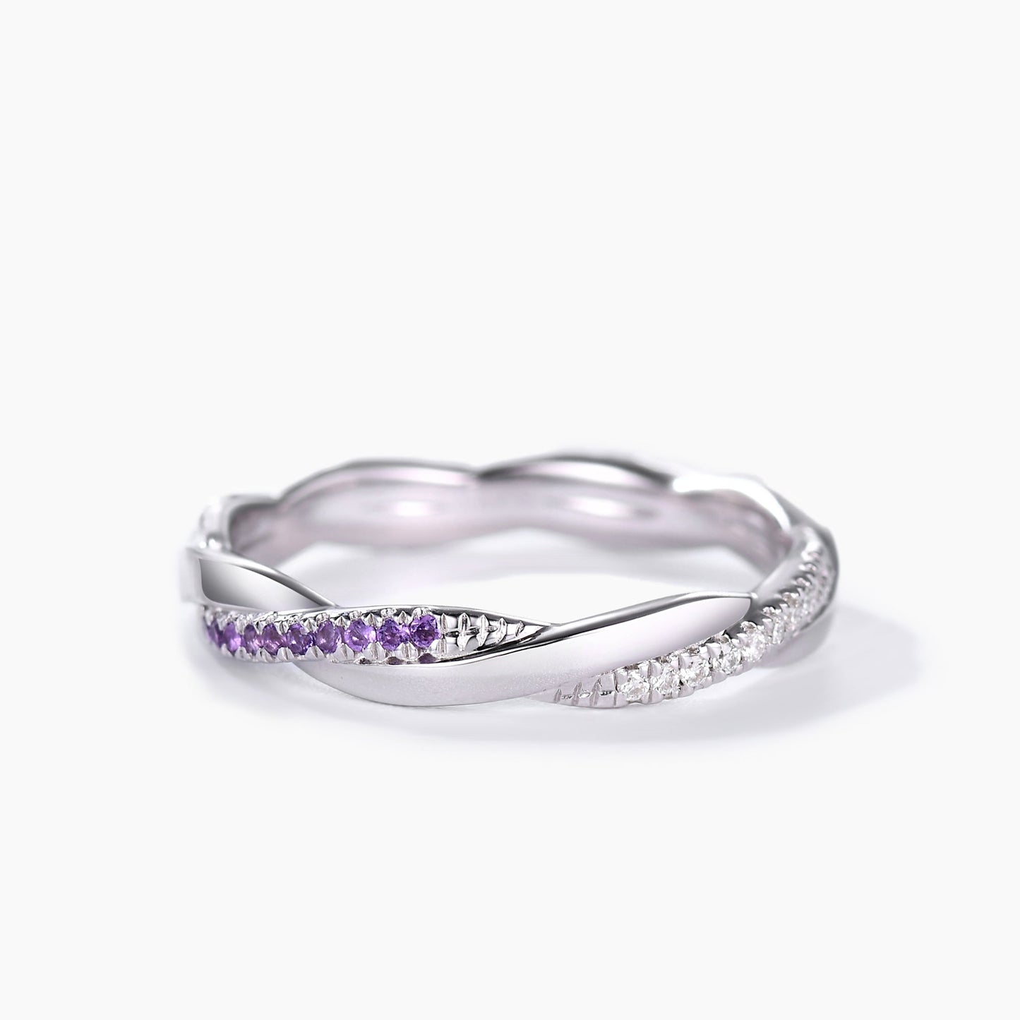 Twisted Amethyst Moissanite White Gold Wedding Band Full Eternity Ring For Women