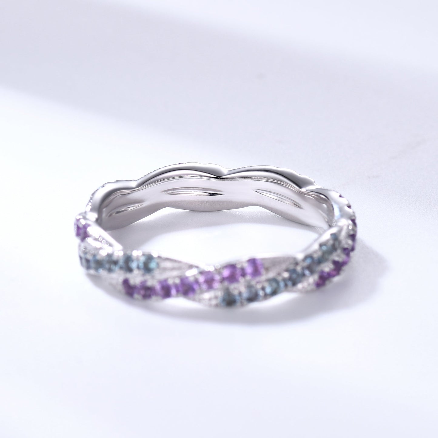 Twisted Alexandrite Amethyst White Gold Wedding Band Infinity Full Eternity Ring