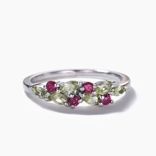 Marquise Peridot Ruby Cluster Wedding Band White Gold Ring Multi-Color Band