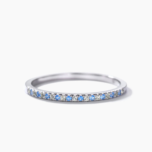 Petite Topaz Peridot White Gold Half Eternity Wedding Band Pave Stacking Ring