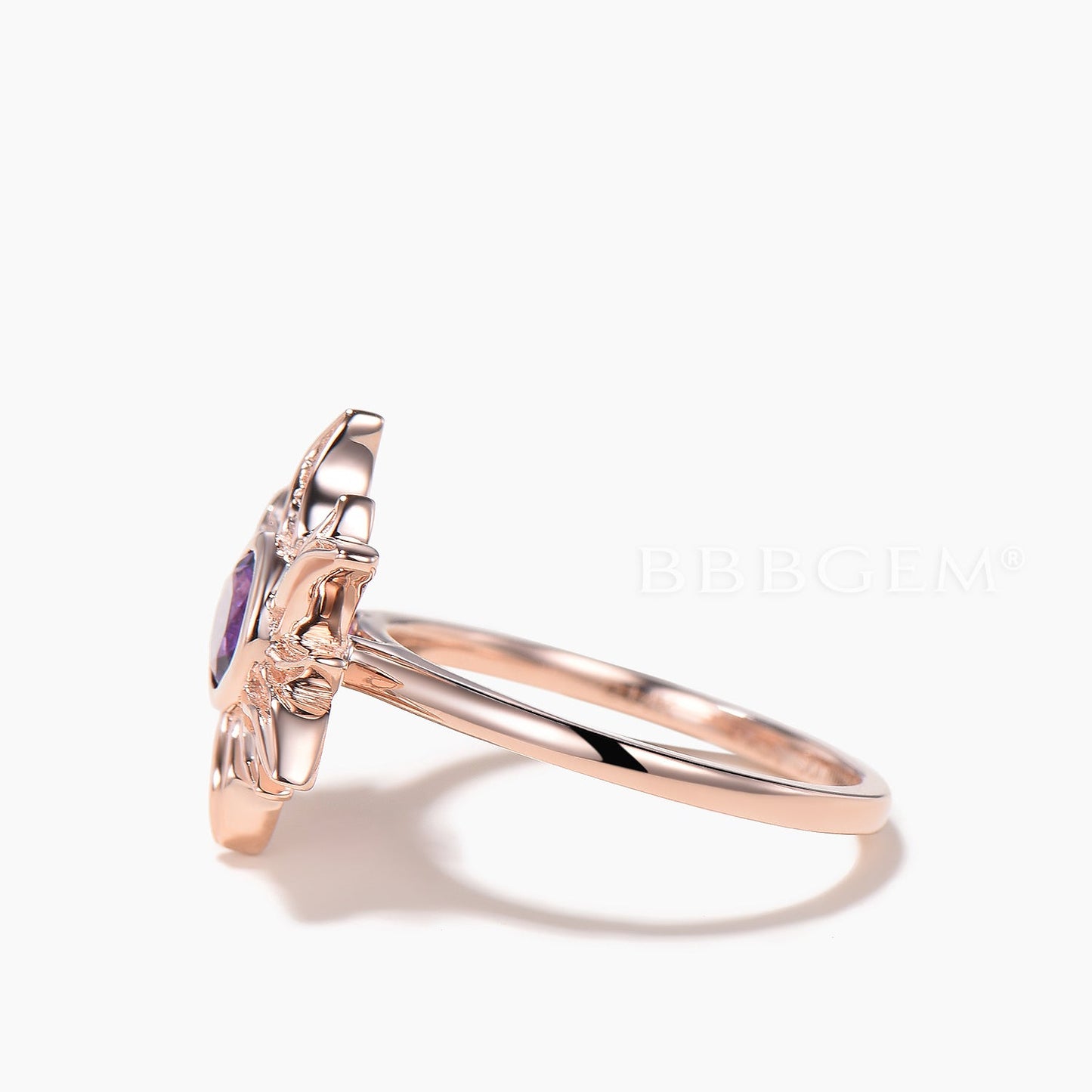 Round Cut Natural Amethyst Sun Engagement Ring Celestial Solitaire Ring