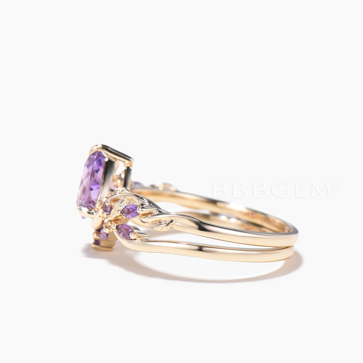 Teardrop Cut Nature Amethyst Twisted Engagement Ring Amethyst Bridal Set