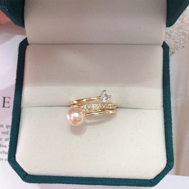 14K Rose Gold Round Pearl Ring Fish Freshwater Pearl Engagement Ring