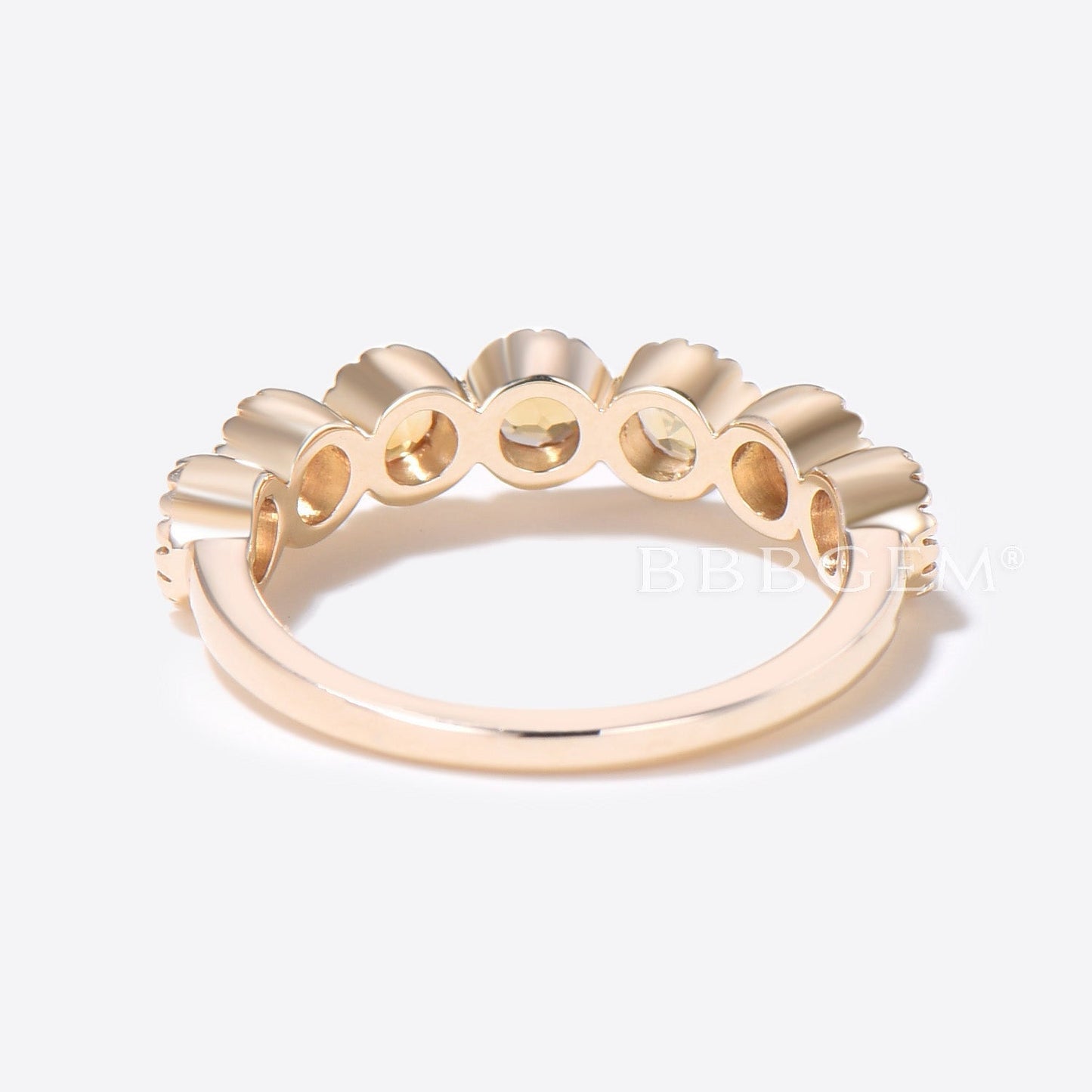 3mm Round Citrine Wedding Band 7-Stone Anniversary Bridal Mother Ring 14K Yellow Gold Milgrain Women November Birthstone Ring