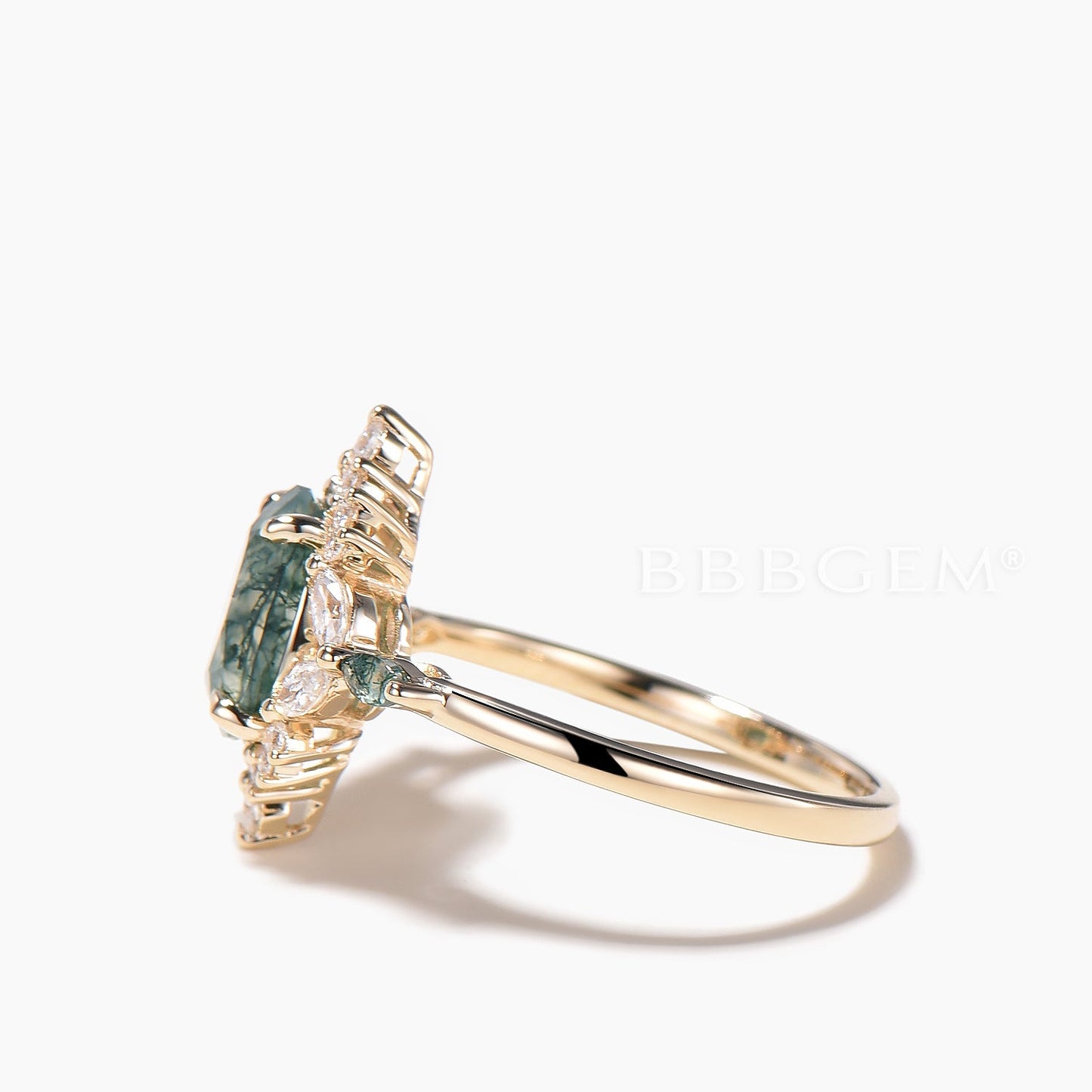 1.5CT Oval Cut Natural Moss Agate Engagement Ring Diamond Halo Ring