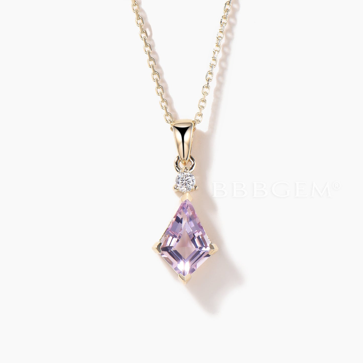 Kite Cut Natural Lavender Amethyst Minimalist Necklace Diamond Pendant