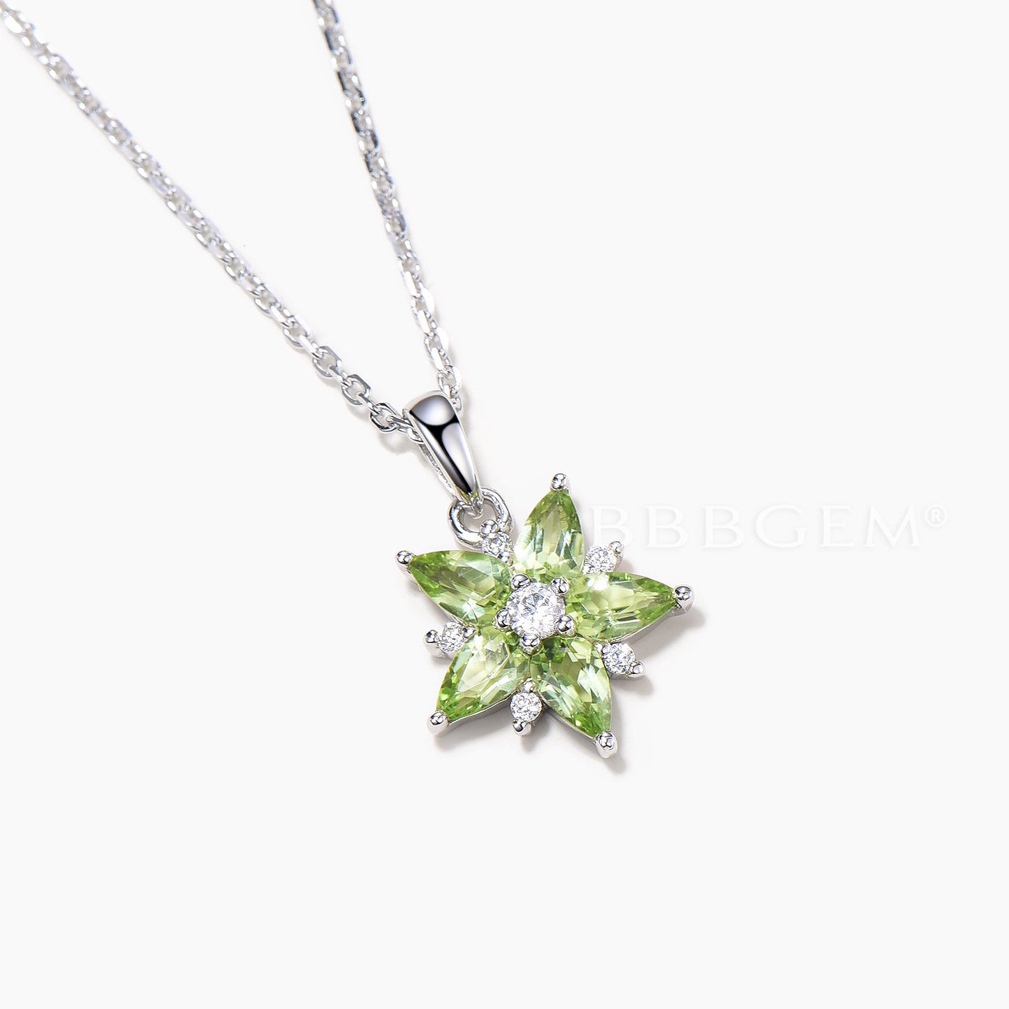 Teardrop Cut Natural Peridot Necklace Diamond Floral Cluster Wedding Pendant