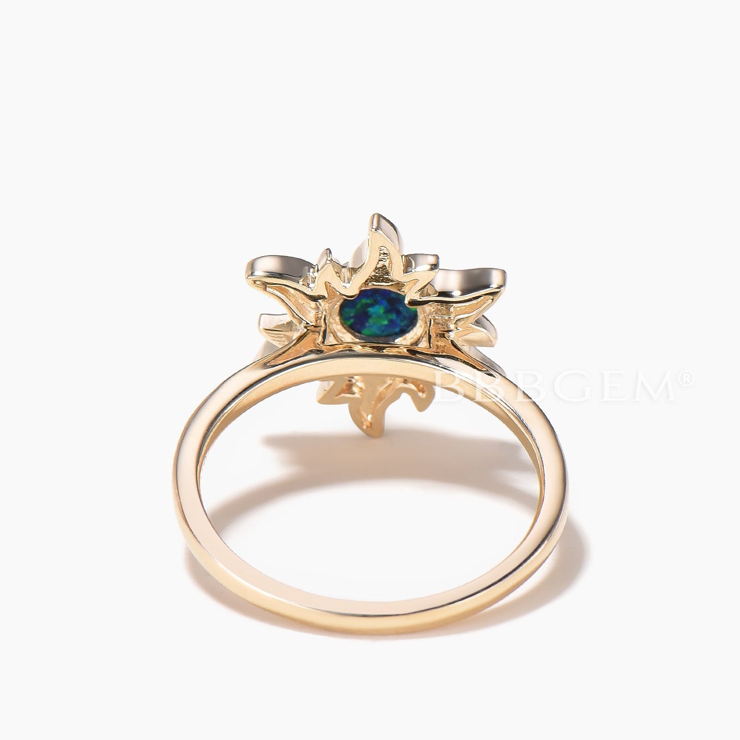 Rapunzel Inspired Solitaire Ring Round Cut Black Opal Sun Engagement Ring