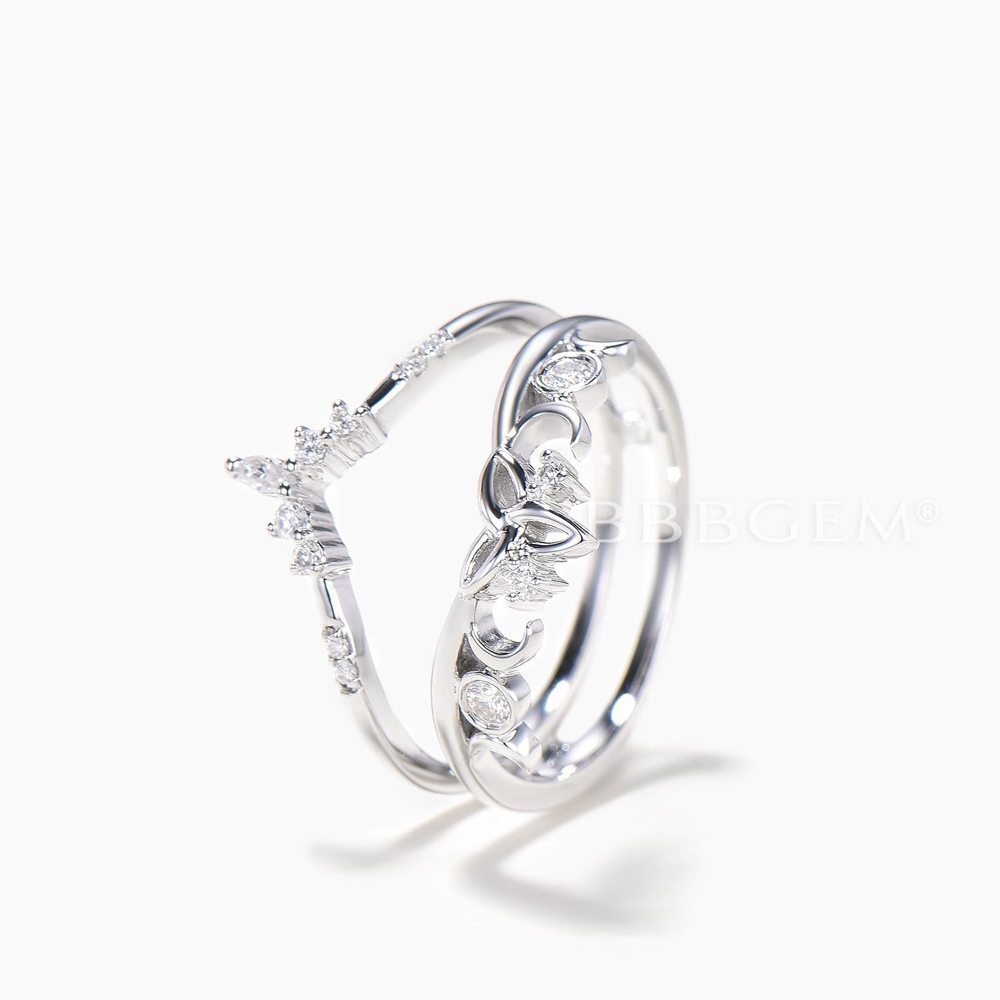 Mixed Cut Moissanite Diamond Band Double Curved Celtic Knot Ring Enhancer