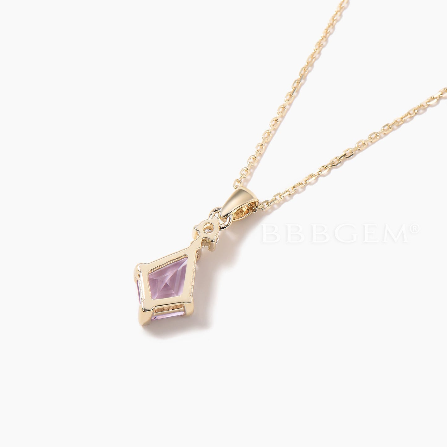 Kite Cut Natural Lavender Amethyst Minimalist Necklace Diamond Pendant