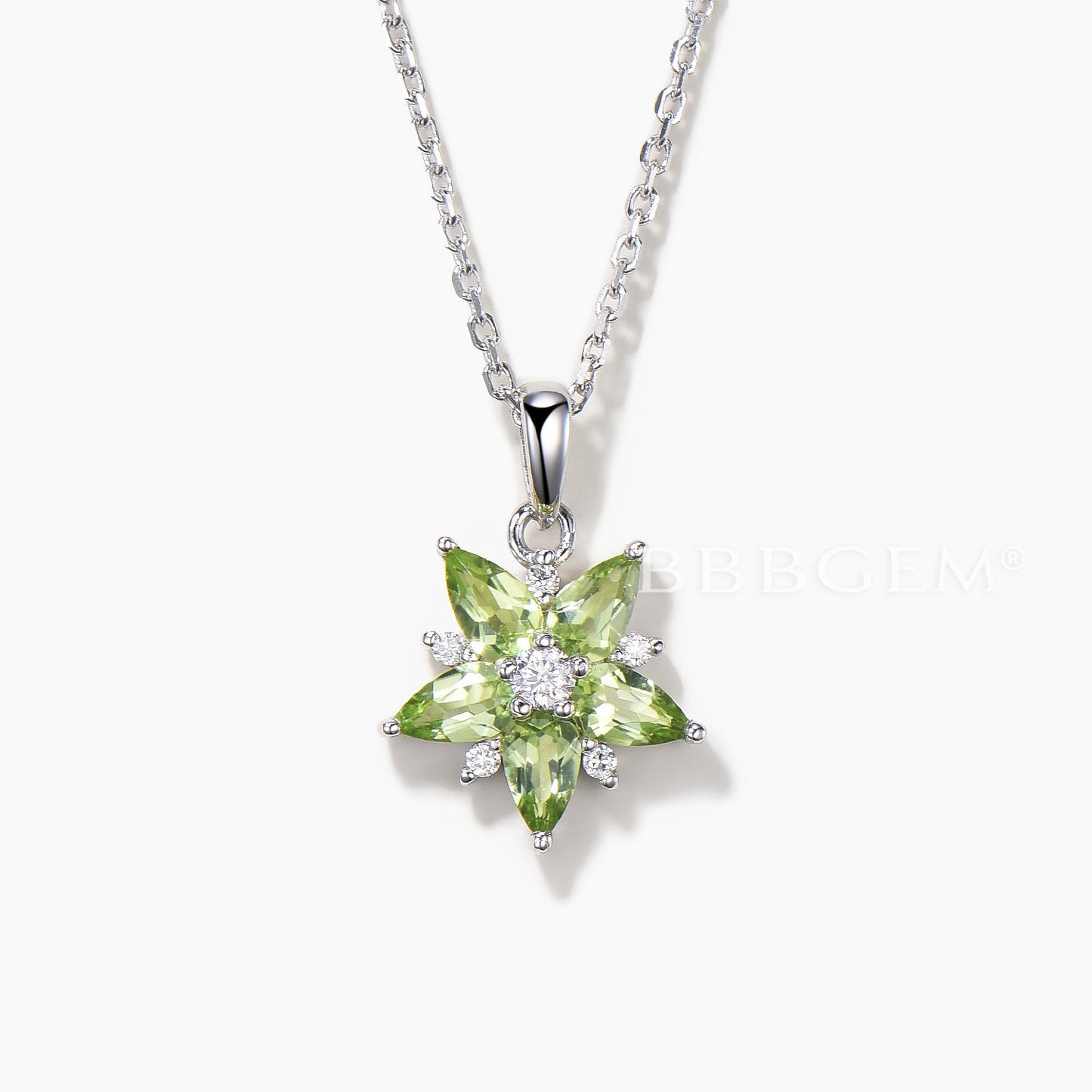 Teardrop Cut Natural Peridot Necklace Diamond Floral Cluster Wedding Pendant