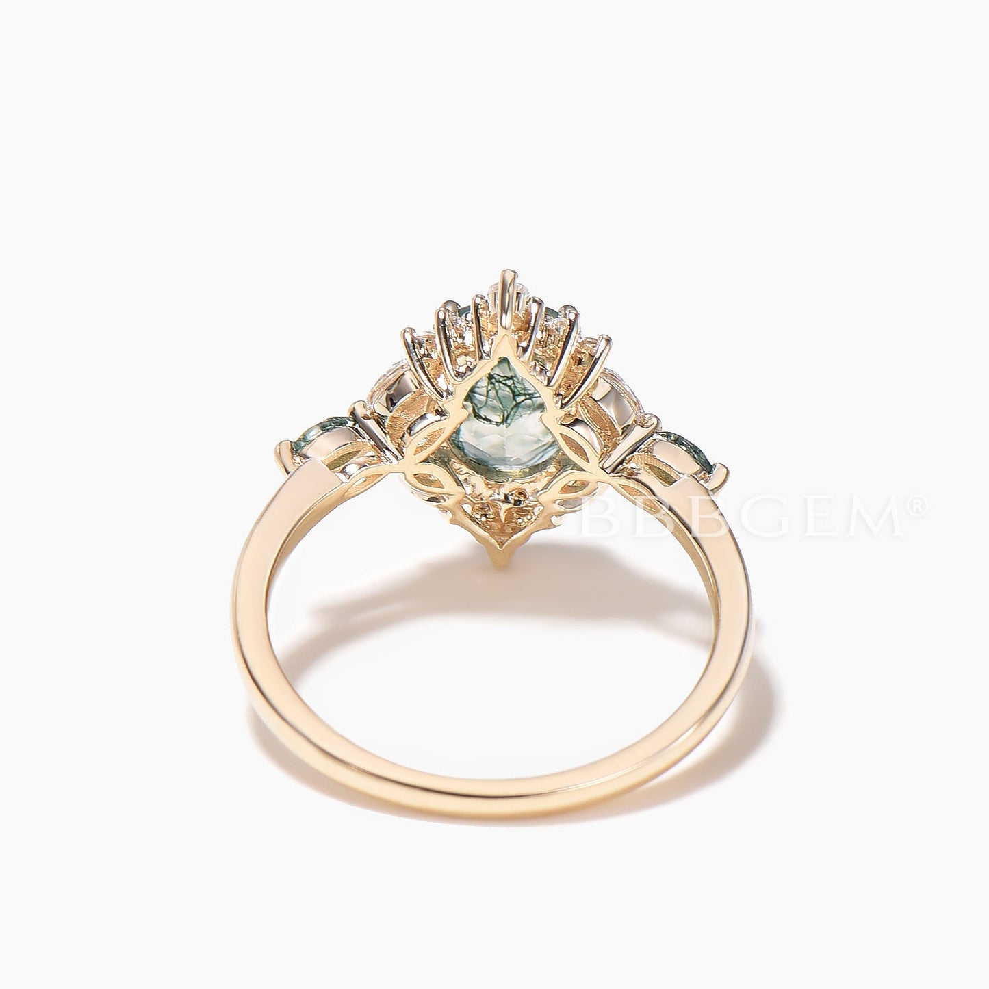 1.5CT Oval Cut Natural Moss Agate Engagement Ring Diamond Halo Ring