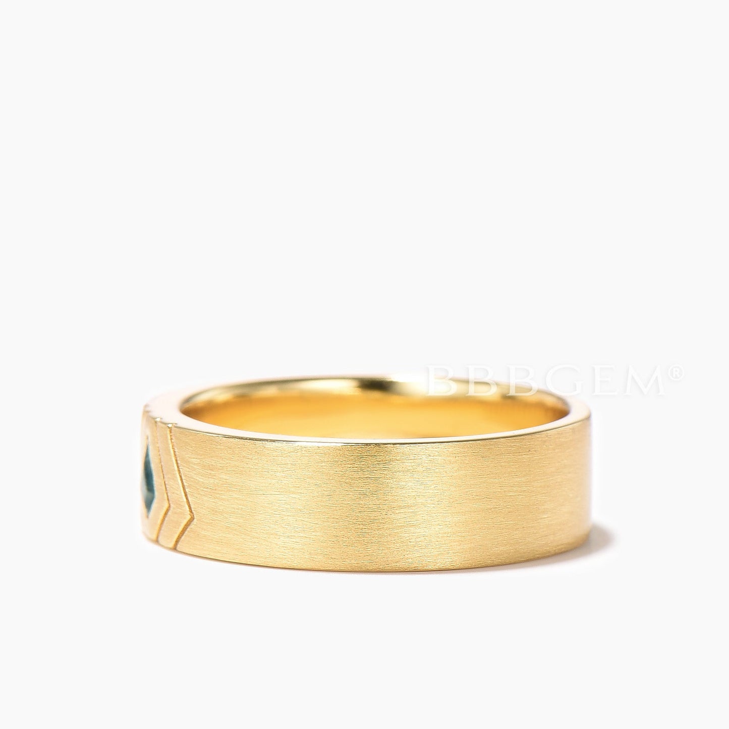 6mm Brushed Men Band Kite Cut Natural Moss Agate Solitaire Wedding Ring