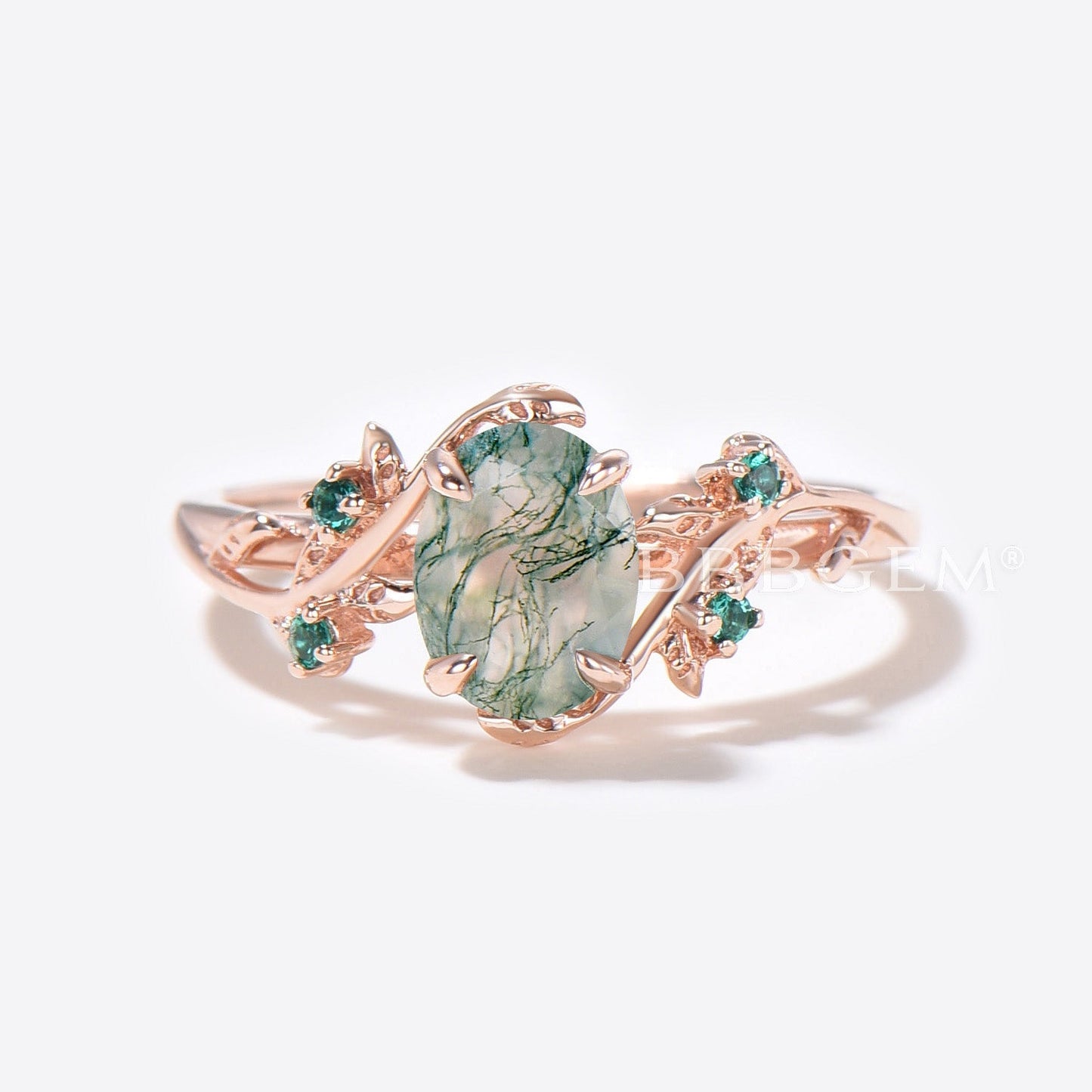 Natural Moss Agate Necklace and Ring Jewelry Set Celestial Moon Oval Green Moss Necklace Nature Inspired Leaf Aquatic Agate Ring Gemstone Jewelry Set