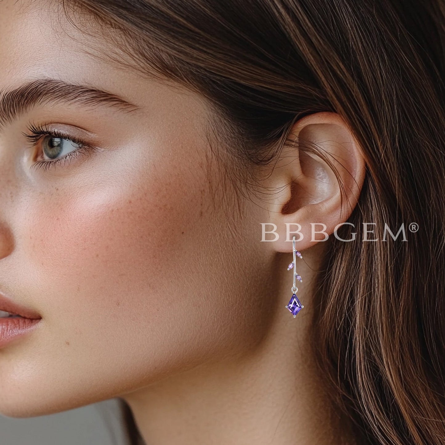 1CT Kite Cut Purple Sapphire Drop Earrings Marquise Amethyst Wedding Earrings