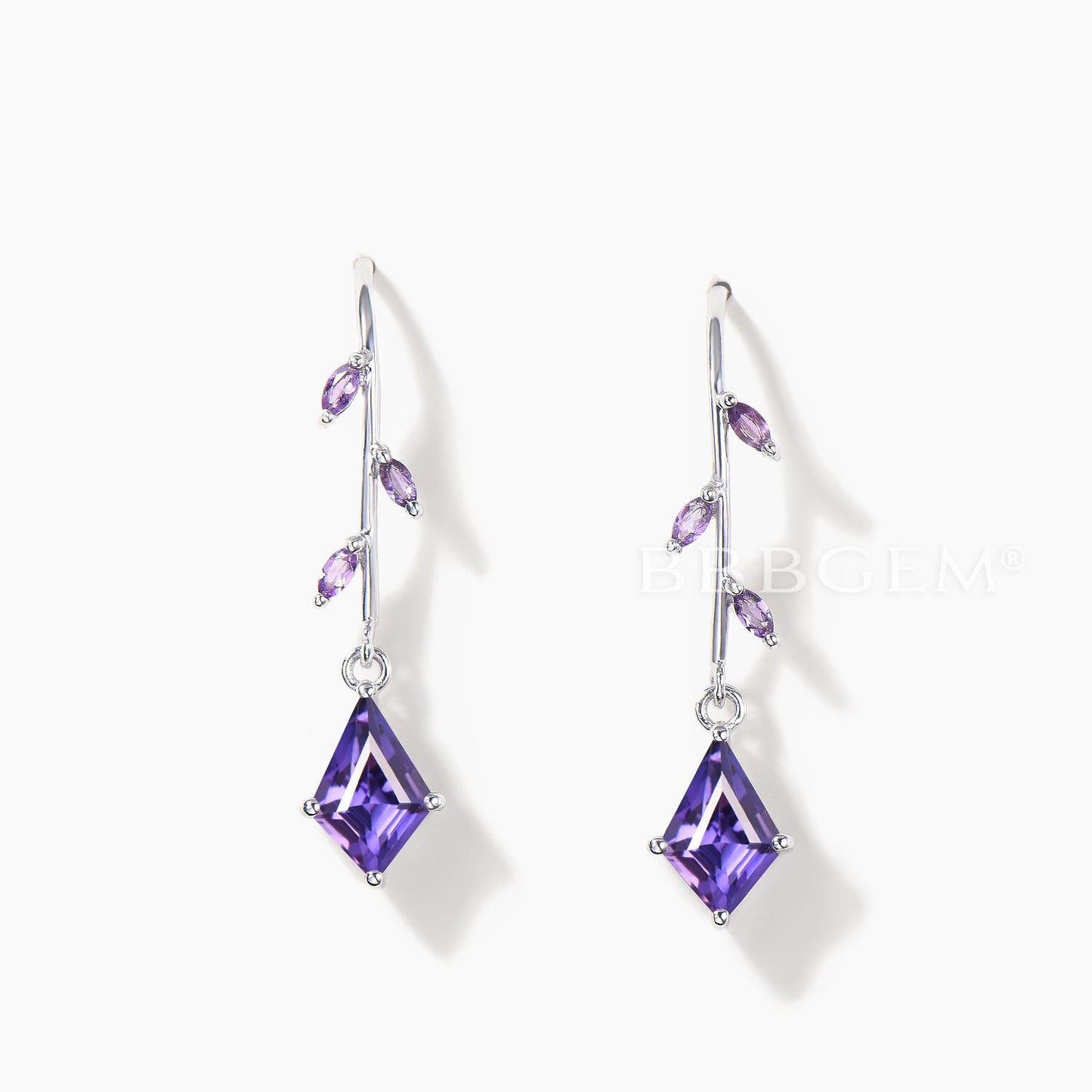 1CT Kite Cut Purple Sapphire Drop Earrings Marquise Amethyst Wedding Earrings