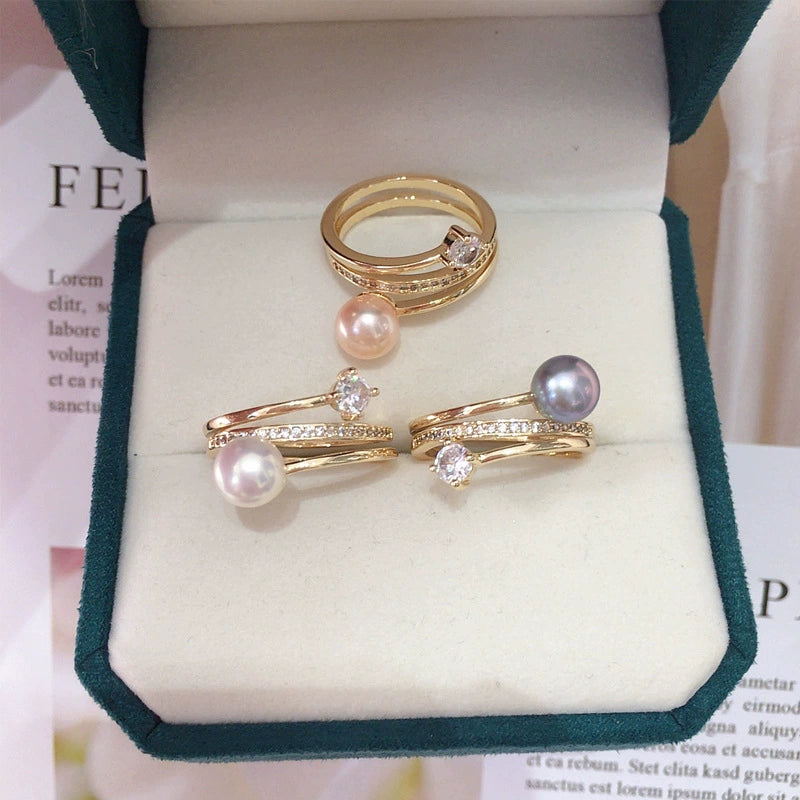 14K Rose Gold Round Pearl Ring Fish Freshwater Pearl Engagement Ring