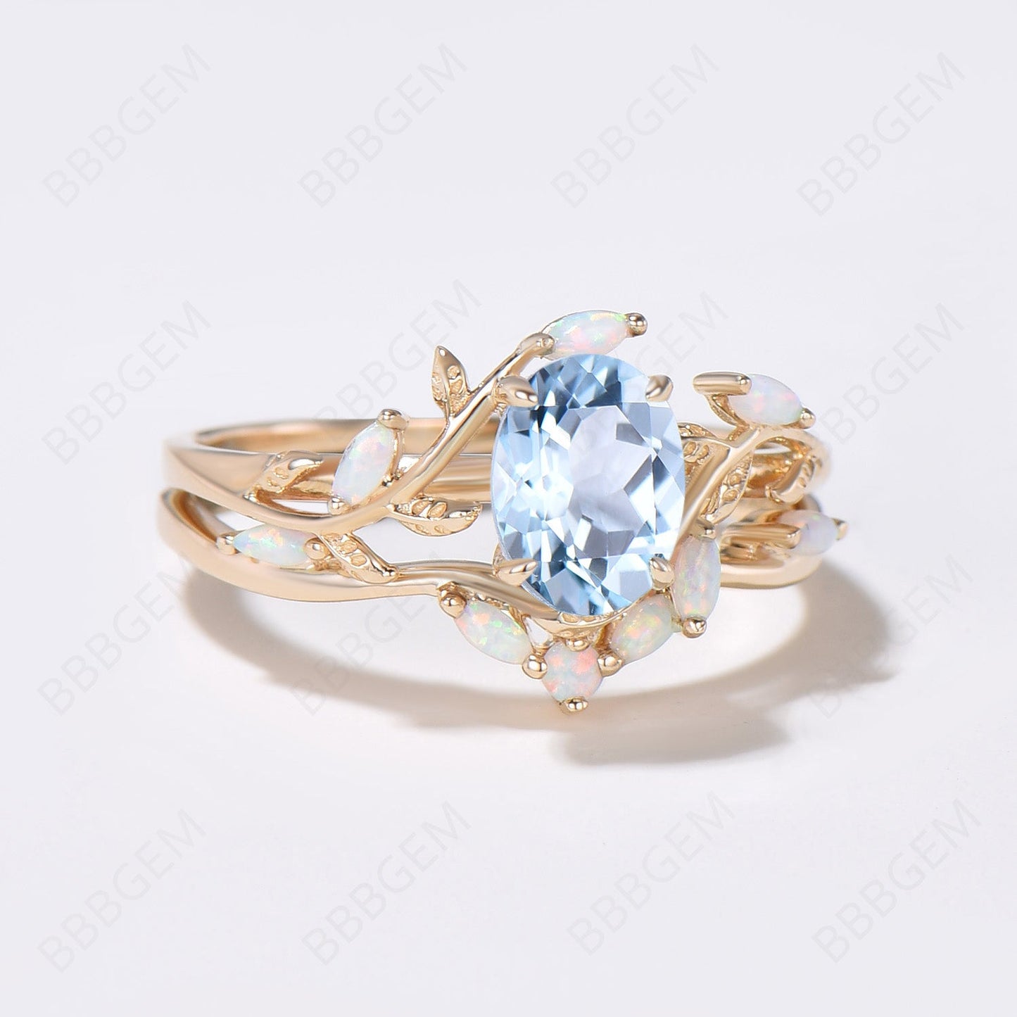 Twig Vine Aquamarine Opal Engagement Ring Leaves Ring