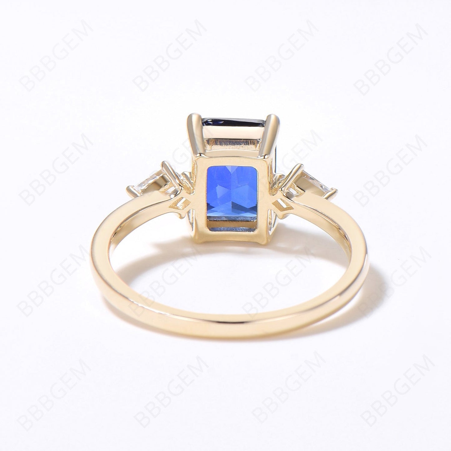2CT Radiant Cut Blue Sapphire Engagement Ring Unique Three Stone Ring