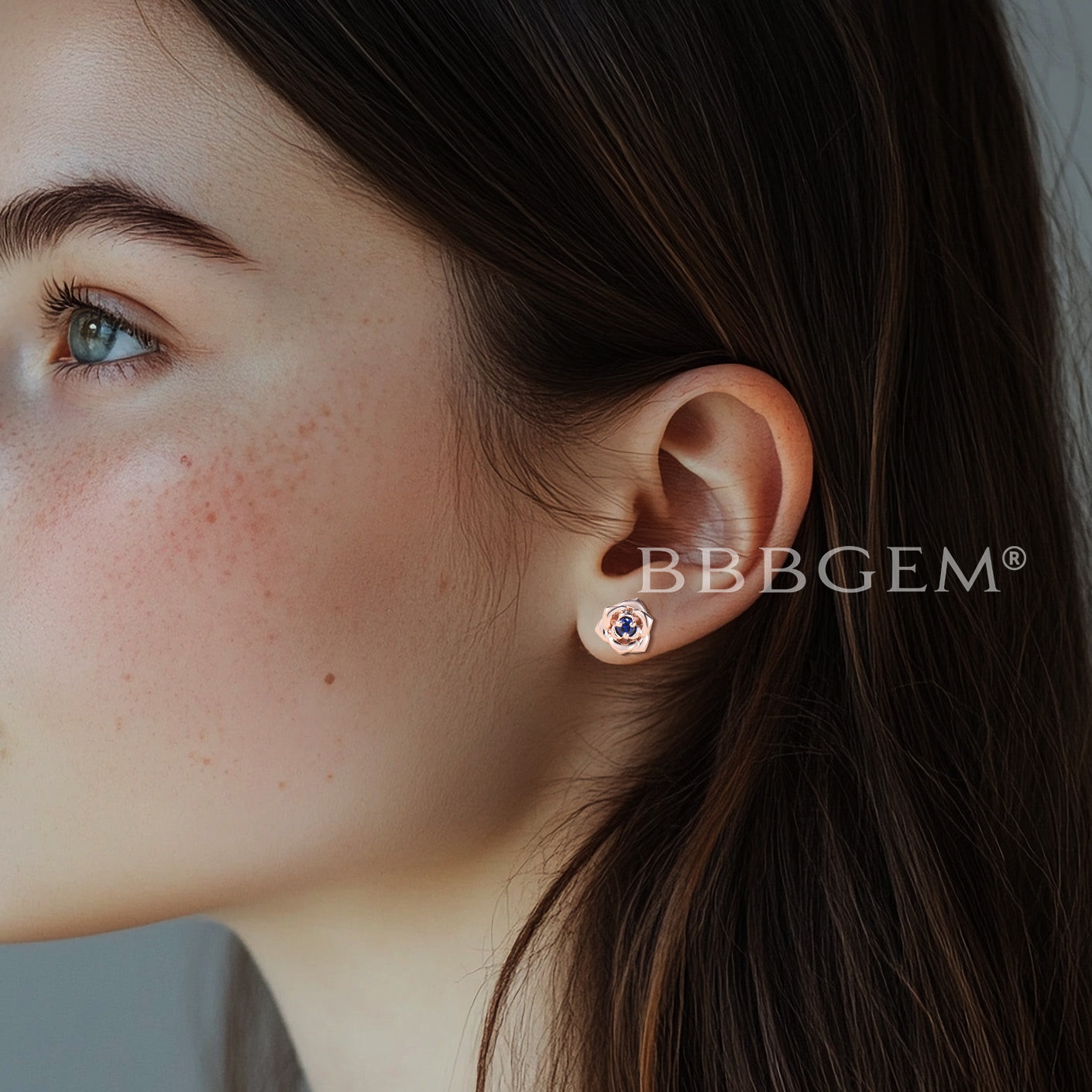 Round Cut Sapphire Floral Stud Earrings Nature Inspired Solitarie Earrings