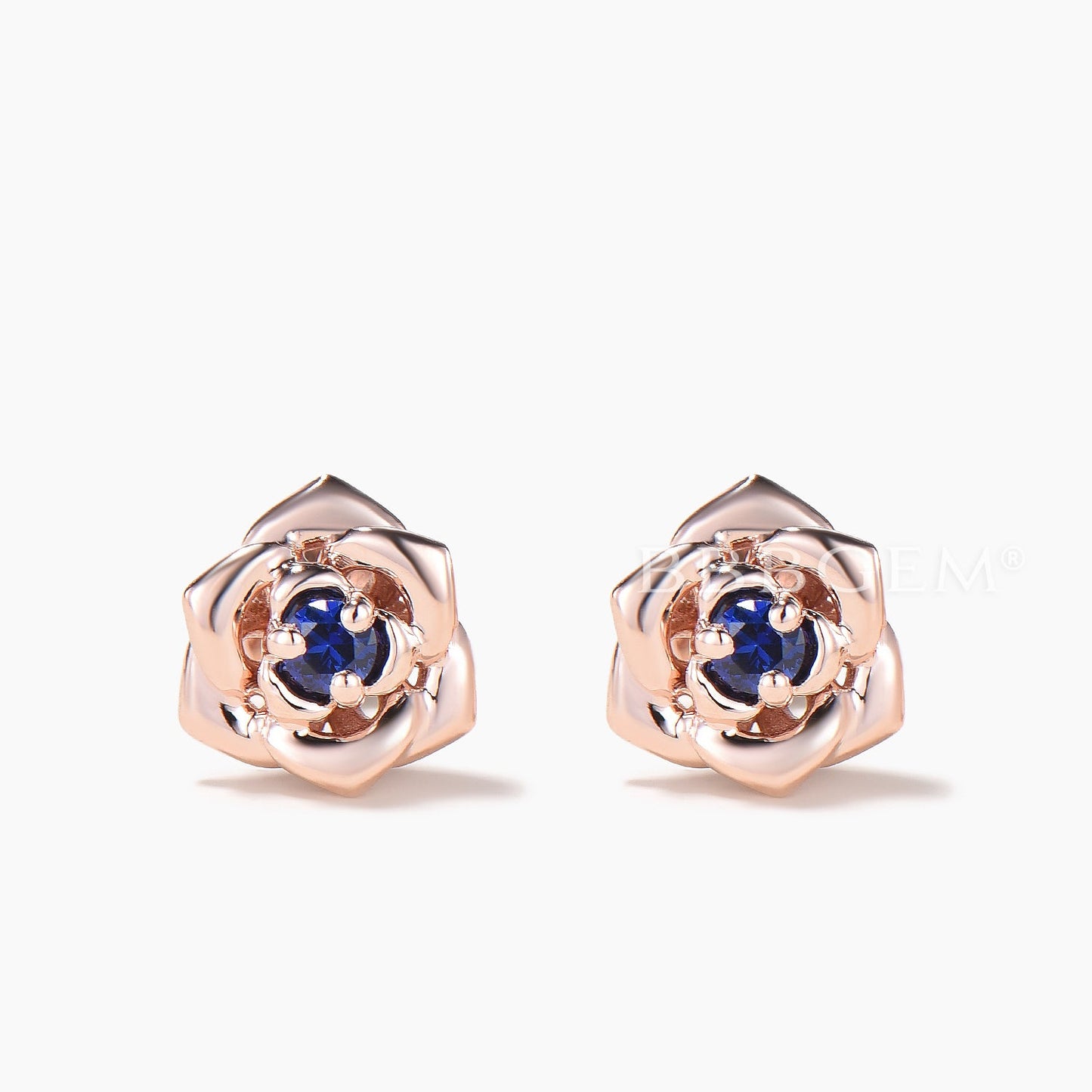 Round Cut Sapphire Floral Stud Earrings Nature Inspired Solitarie Earrings